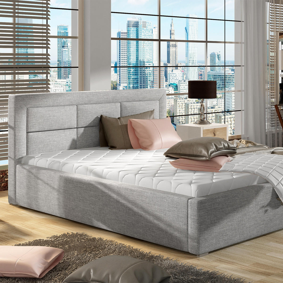 BOXSPRING POSTEL 200/200 Nael Grey - šedá, dřevo (200/200cm) - Petits-meubles