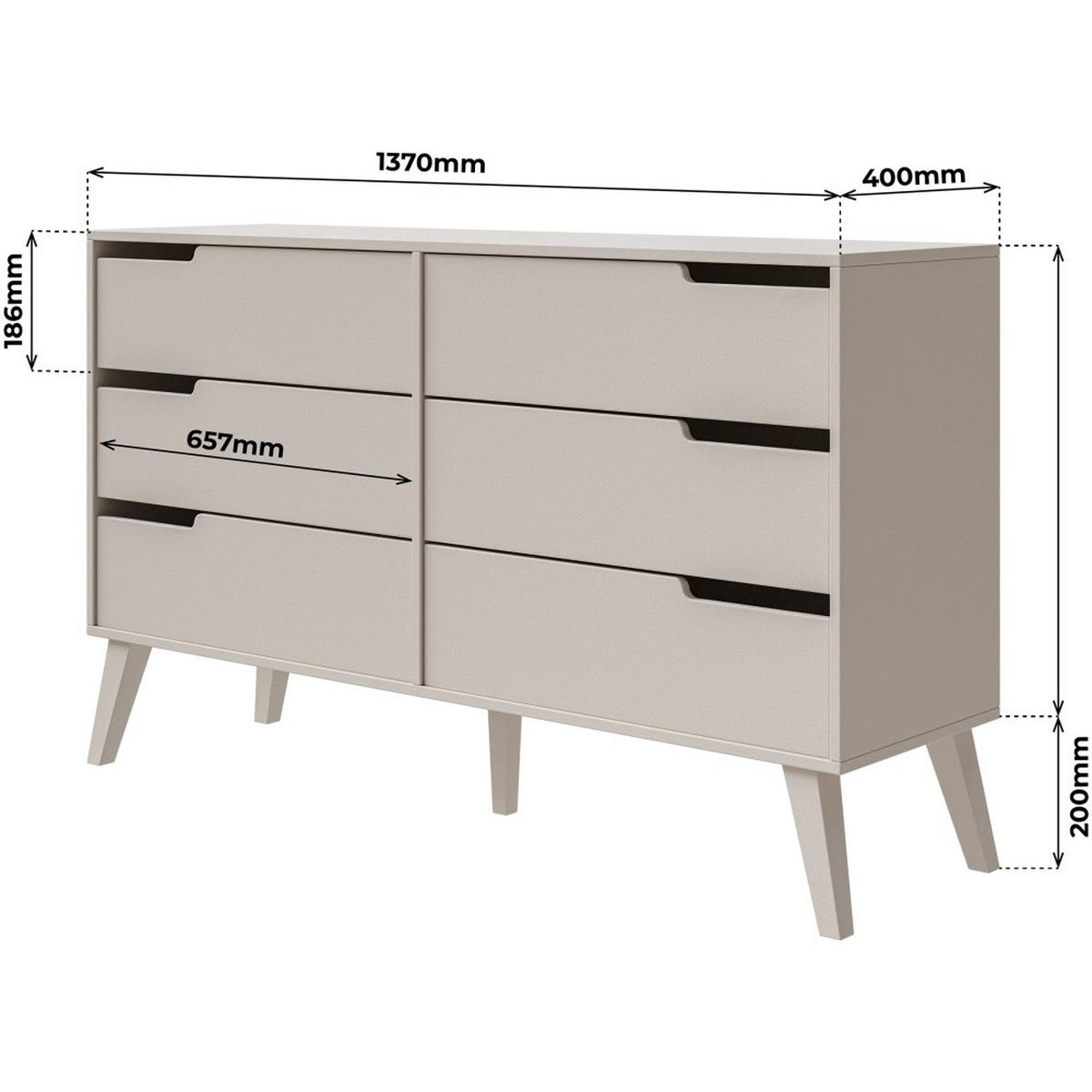 KOMMODE Norel mit 6 Schubladen, Kaschmir - Kaschmir, Holz/Holzwerkstoff (137/80/40cm) - Beautysofa