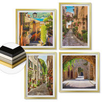 WANDBILDER 4er Set - 50x50 cm & 40x60 cm Goldrahmen - Italienische Straßen, Blumen, Architektur - Goldfarben, Kunststoff (50/50cm) - ArtPrintCave