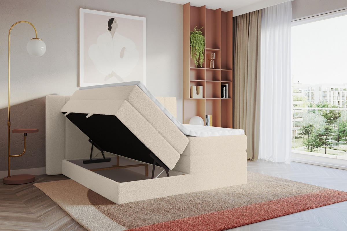 BOXSPRINGBETT mit Matratze H3/H4 - EVON KING - 140x200 cm Dunkelbeige - Cappuccino, Holzwerkstoff (140/200cm) - ALTDECOR