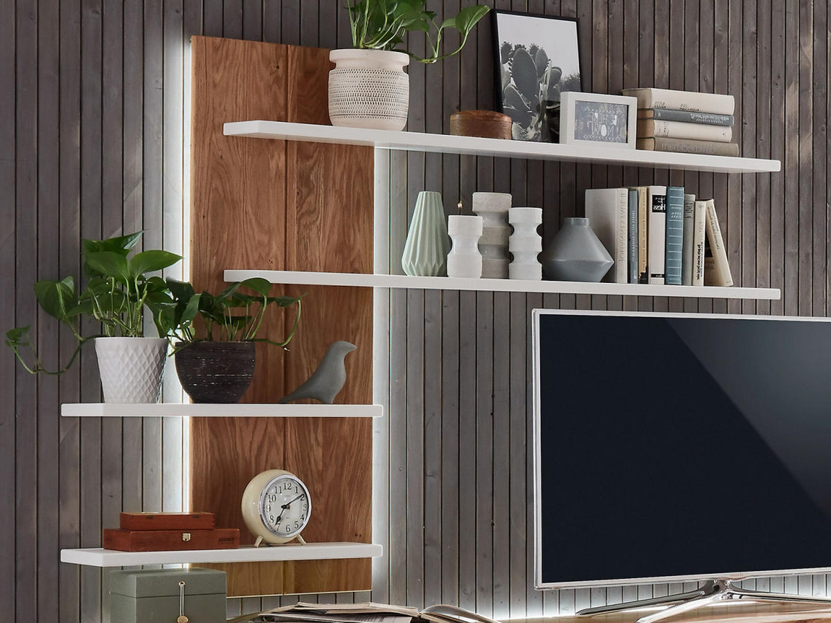 WANDREGAL weiß Olbia Wildeiche 160/25/115 cm - Weiß/Braun, Holz (160/115/25cm) - Casamia Massive Möbel