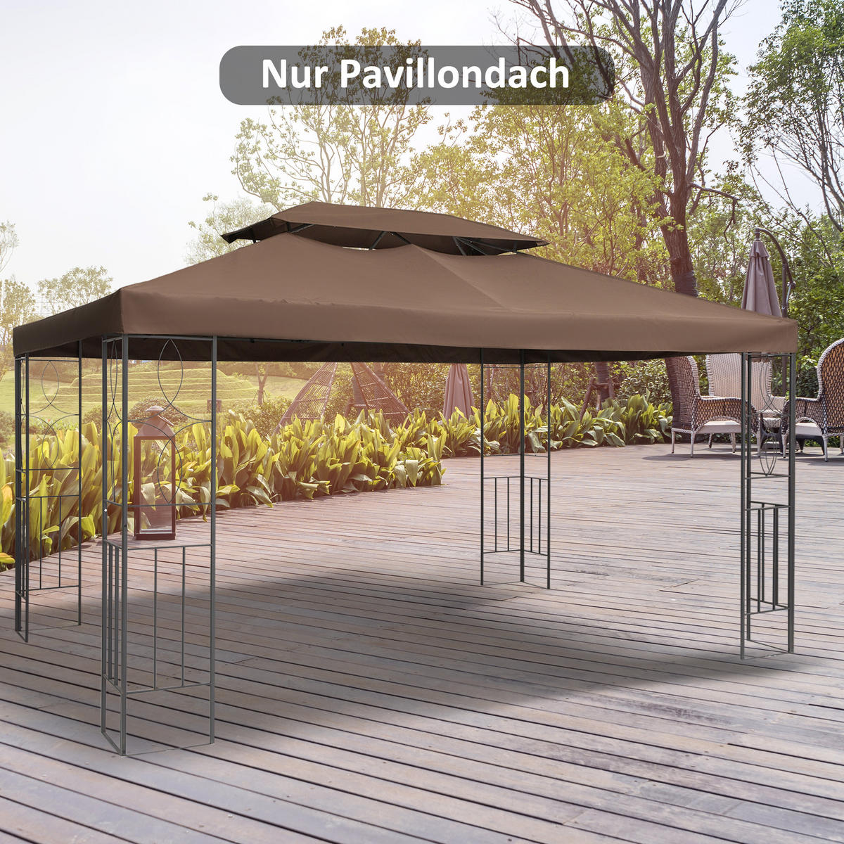 ERSATZDACH für Gartenpavillon 3x4 m aus Polyester, wetterfeste Abdeckung für Outdoor-Pavillons in Kaffee - Cappuccino, Textil (400/20/300cm)