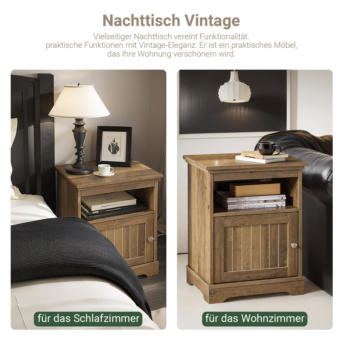 NACHTTISCH Vintagebraun - Braun, Holzwerkstoff (45/59/40cm) - SoBuy