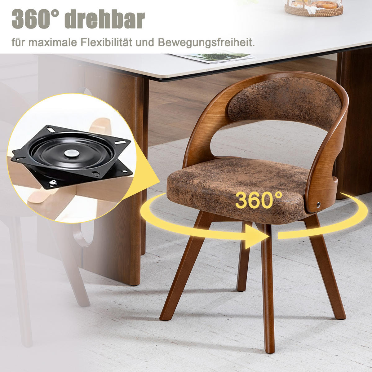 STUHL 2er-Set Esszimmerstuhl,360° drehbar,Massivholzrahmen,Mikrofaser,Dunkelbraun - Dunkelbraun, Holz (44/72/41cm) - LVHOM