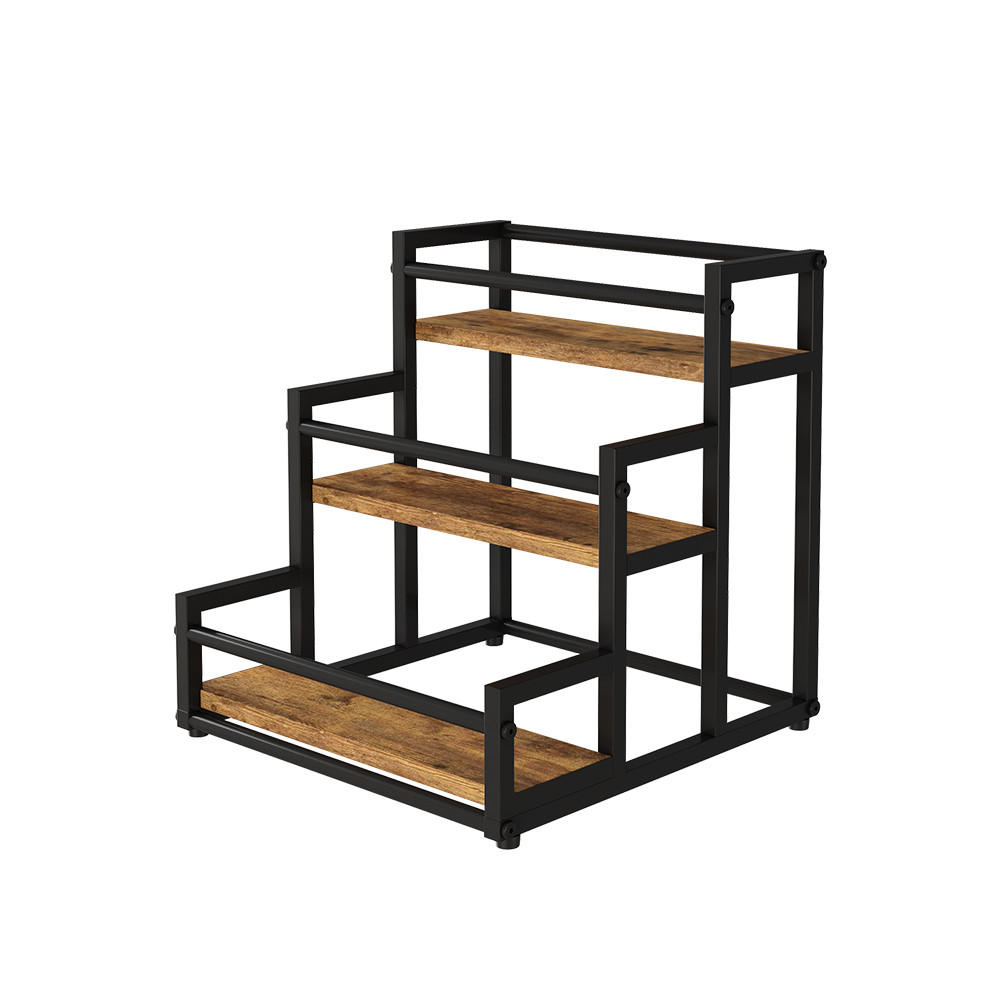 STUFENREGAL Fyrk Eiche rustikal 33 x 34 cm mit 3 Ebenen - Wildeiche/Schwarz, Holzwerkstoff (34/33/34cm) - Vicco