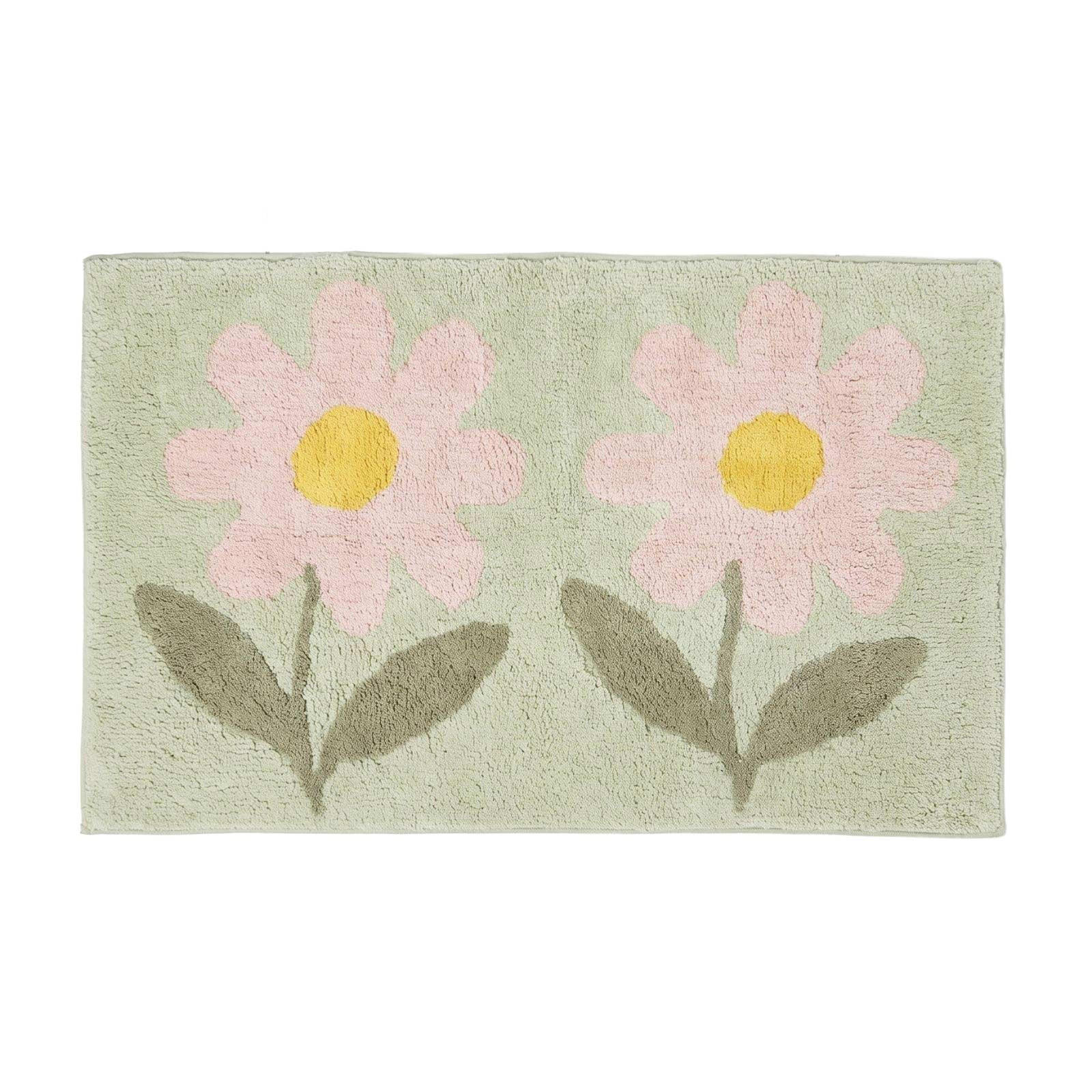 BADTEPPICH Blumen 50/80 cm, grün-rosa, 100 % Baumwolle - Grün, Textil (50/80cm) - Homescapes