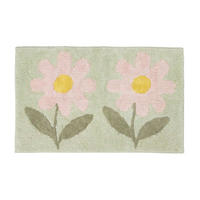 BADTEPPICH Blumen 50/80 cm, grün-rosa, 100 % Baumwolle - Grün, Textil (50/80cm) - Homescapes