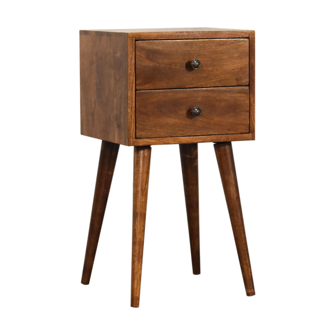NACHTTISCH MINI KASTANIENHOLZ MIT 2 SCHUBLADEN, NORDISCHE BEINE, BEIGE - Beige/Messingfarben, Holz/Metall (30/57/30cm) - Artisan Furniture