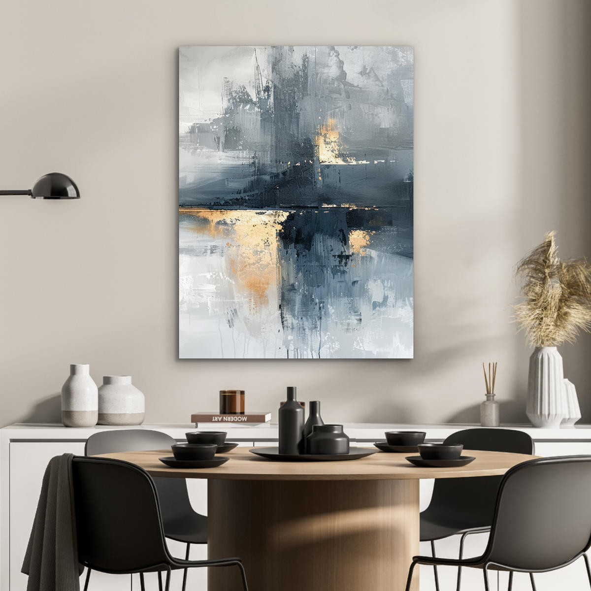 KOVOVÝ OBRAZ Umenie - sivé - zlaté - abstraktné 60x80 cm - tmavosivá, kov (60/80cm) - MuchoWow