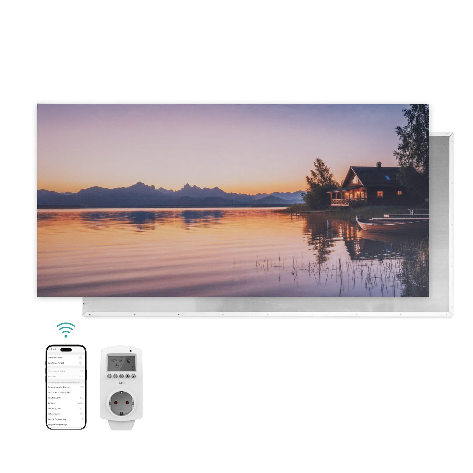WANDKONVEKTOR Elektrisch mit dekorativem Landschaftsbild, Thermostat und WLAN App Steuerung, 119,5/59,5/1,8 cm - Weiß, Kunststoff/Metall (119.5/59.5/1.8cm) - EMKE