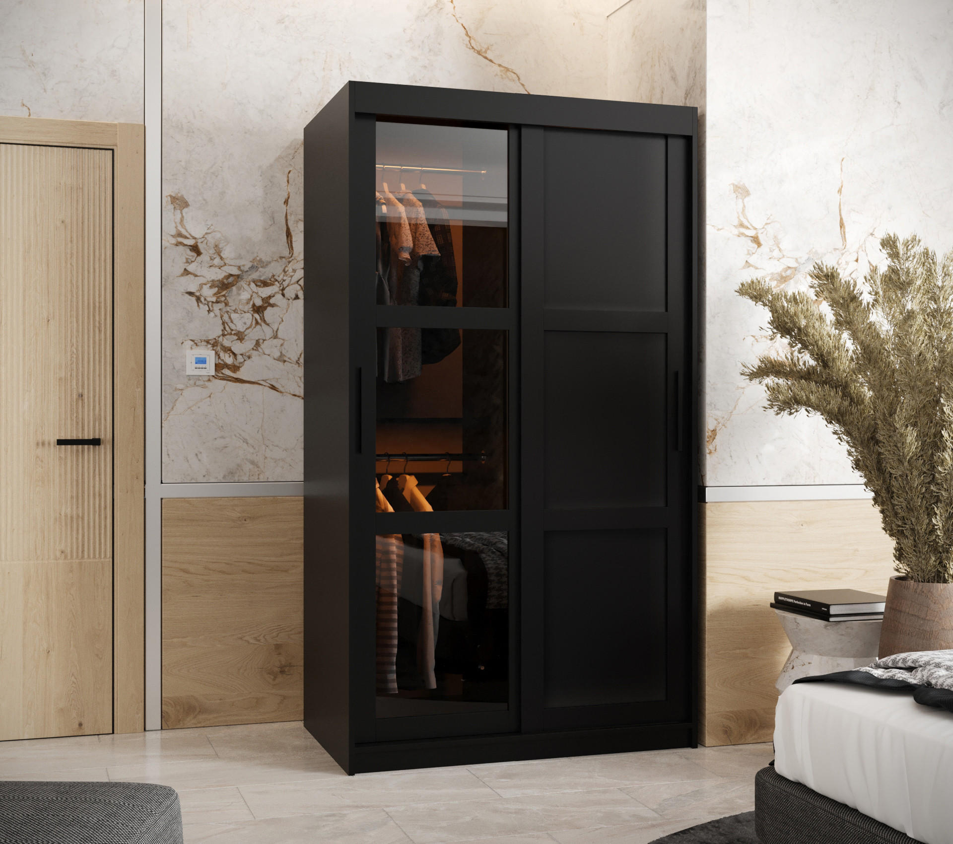 SCHWEBETÜRENSCHRANK 200/100/62 2-türig - Schwarz, Holz/Kunststoff (100/200/62cm) - Abiks Möbel