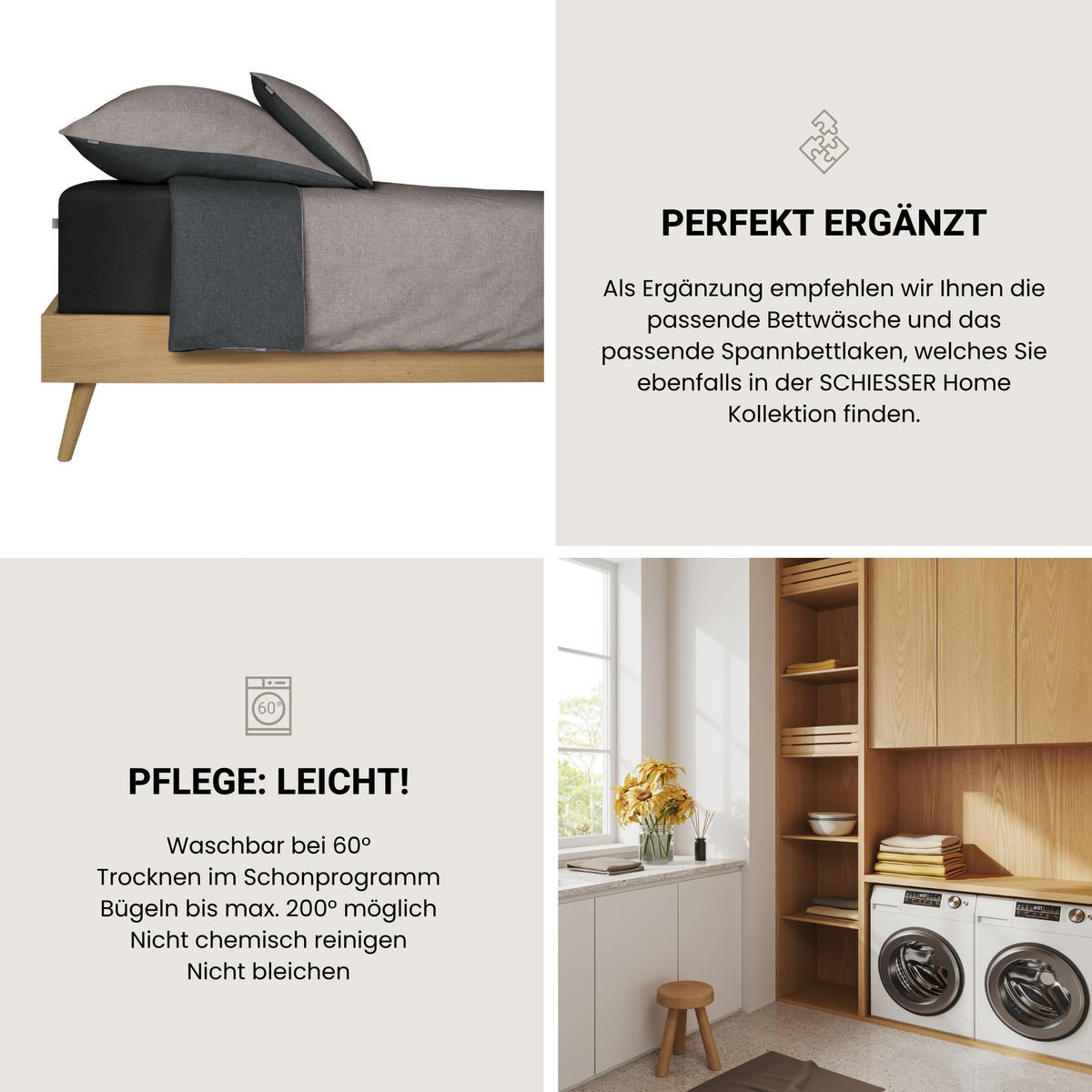 KISSENHÜLLENSET Doubleface - Renforcé - 2-teilig - 40 x 80 cm - Grau-Schwarz - Schwarz, Textil (40/80cm) - SCHIESSER