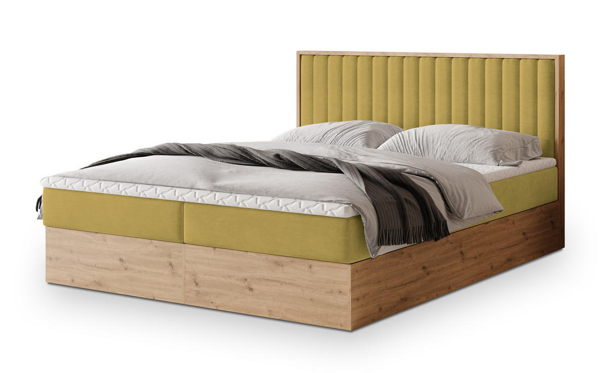 POSTEL BOXSPRING VARELI 160x200 cm, s matrací a úložným prostorem, žlutá - žlutá, kompozitní dřevo/textil (160/200cm) - MASSENO