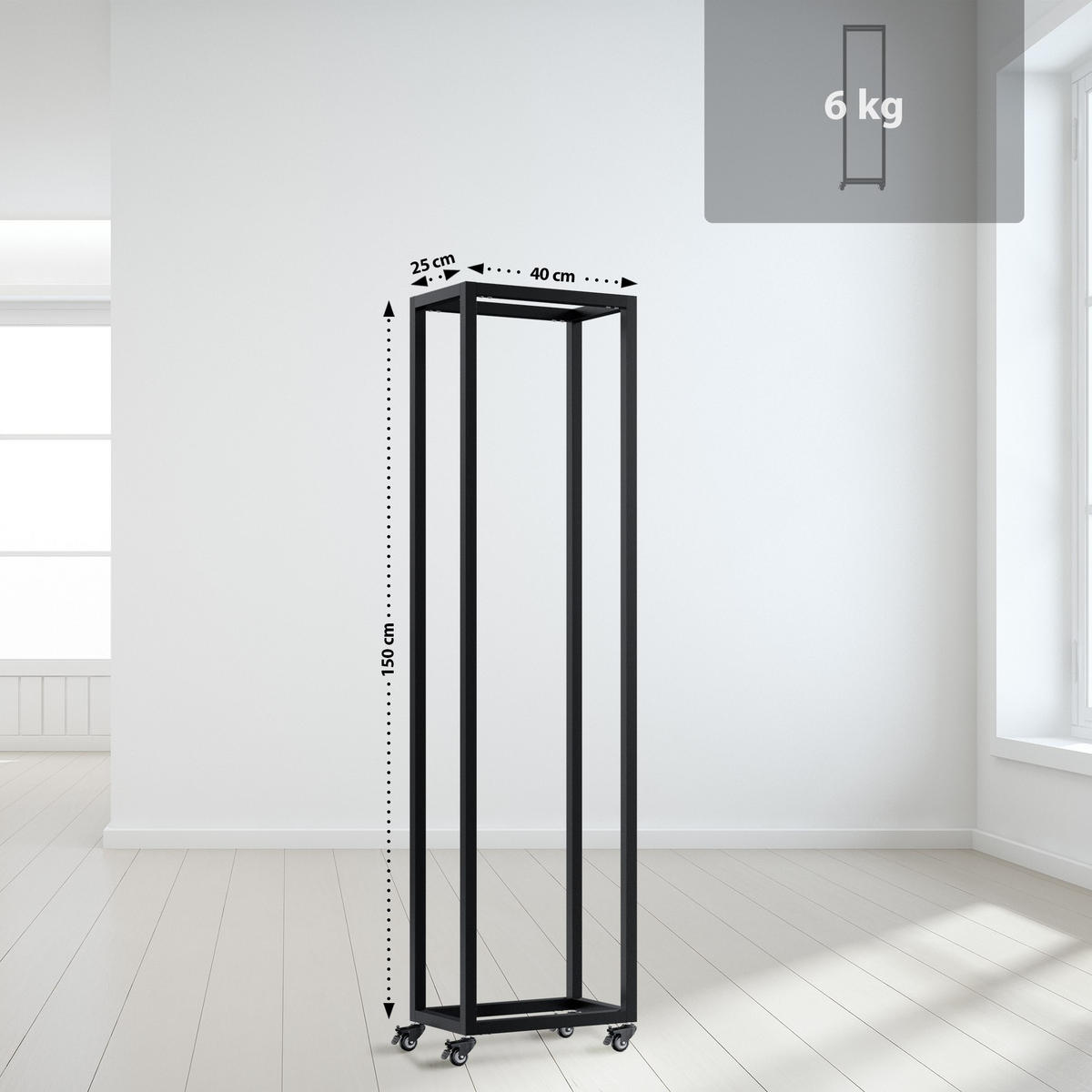 KAMINHOLZREGAL 40/25/150 cm Metall Schwarz - Schwarz, Metall (40/150/25cm) - CLP