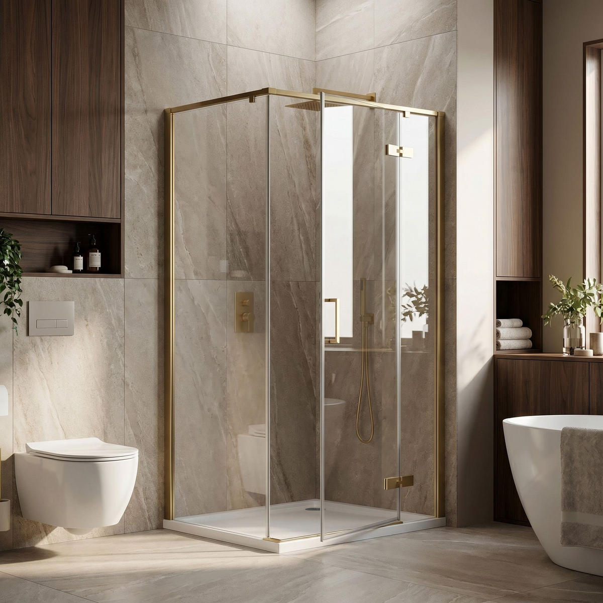 DUSCHKABINE Rea Bruno 120x90 Brush Gold - Goldfarben, Glas (88.5/118.5/195cm) - REA
