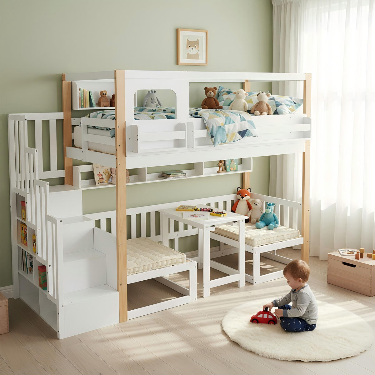 ETAGENBETT 90x200 cm Tisch Treppe Regal - Weiß, Holz (90/200cm) - LEBENLANG