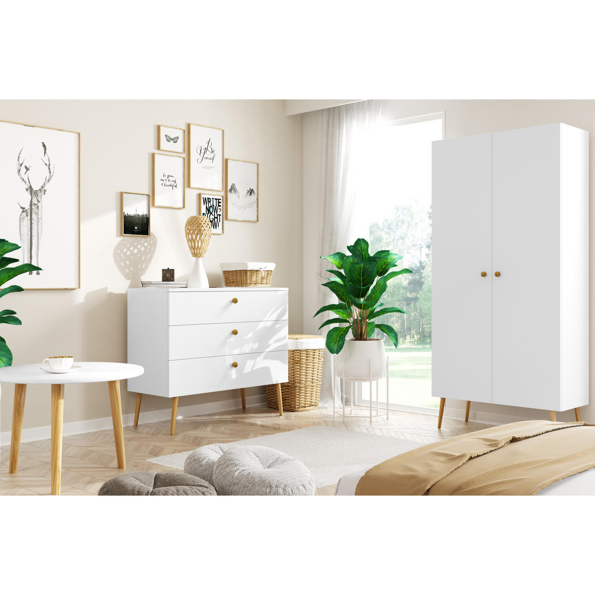 KLEIDERSCHRANK NATURA, 87 cm, Weiß Matt, mit 5 Fächern - Weiß, Holz (87/212/41cm) - Excellent Home