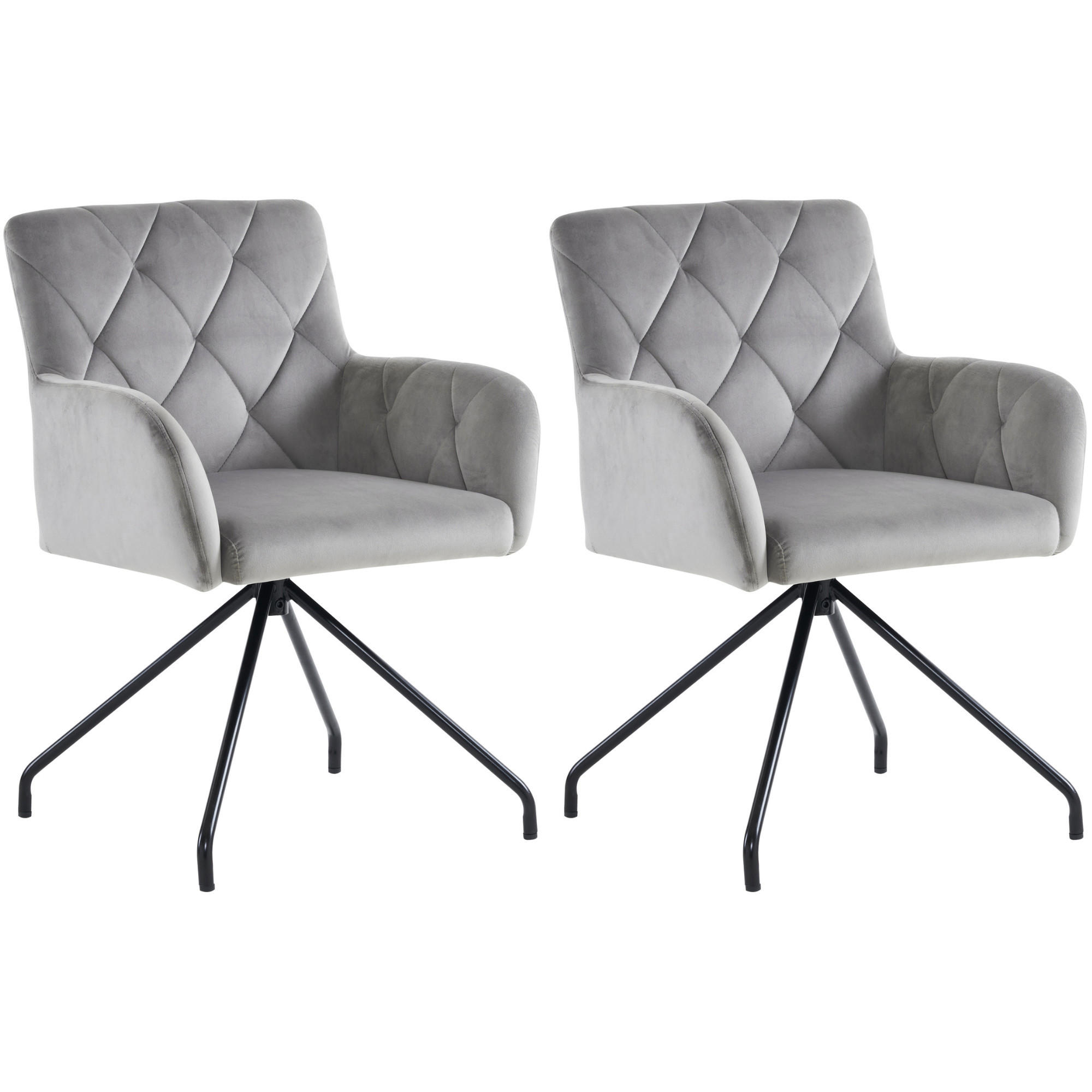 STUHL 2er-Set gepolstert mit Armlehnen Samt Light Grey - Hellgrau, Metall (49/85/49cm) - Meubliv