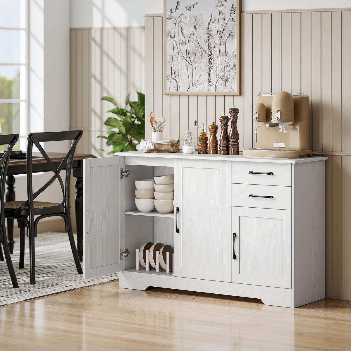 SIDEBOARD Weiß, 3 Türen, 2 Schubladen, 120/38/79 cm - Weiß, Holz (120/79/38cm) - PANGIVO