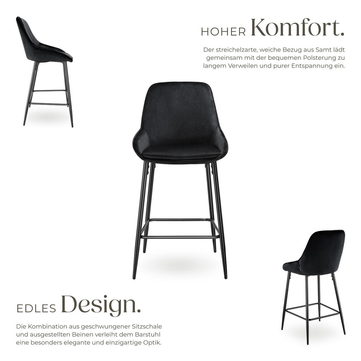 THEKENSTUHL Siera,49 x 54 x 100 cm, Belastbarkeit 120 kg,Samtoptik schwarz/schwarz - Schwarz/Samtahornfarben, Kunststoff (49/100/54cm) - tectake