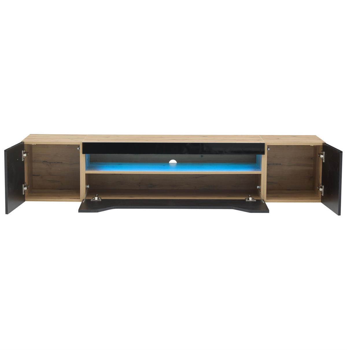 LOWBOARD 180/37/36 cm aus Spanplatte mit LED-Beleuchtung und wandmontiertem Design Schwarz/Natur - Schwarz, Holzwerkstoff (180/36/37cm) - Modenvie