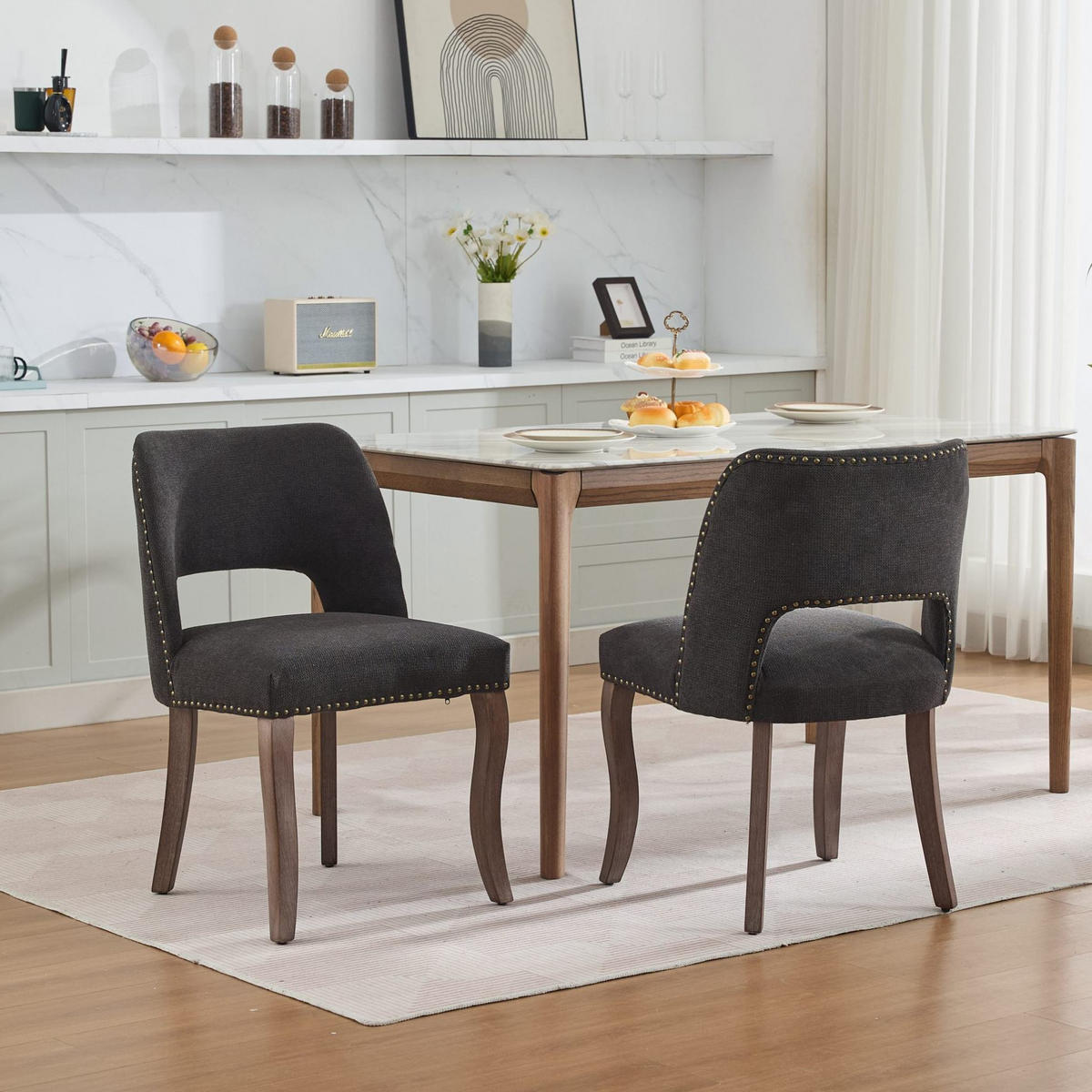 ESSZIMMERSTUHL 2er-Set Chenille Schwarz Massivholzbeine - Schwarz, Holz (51/82.5/58cm) - Meubliv