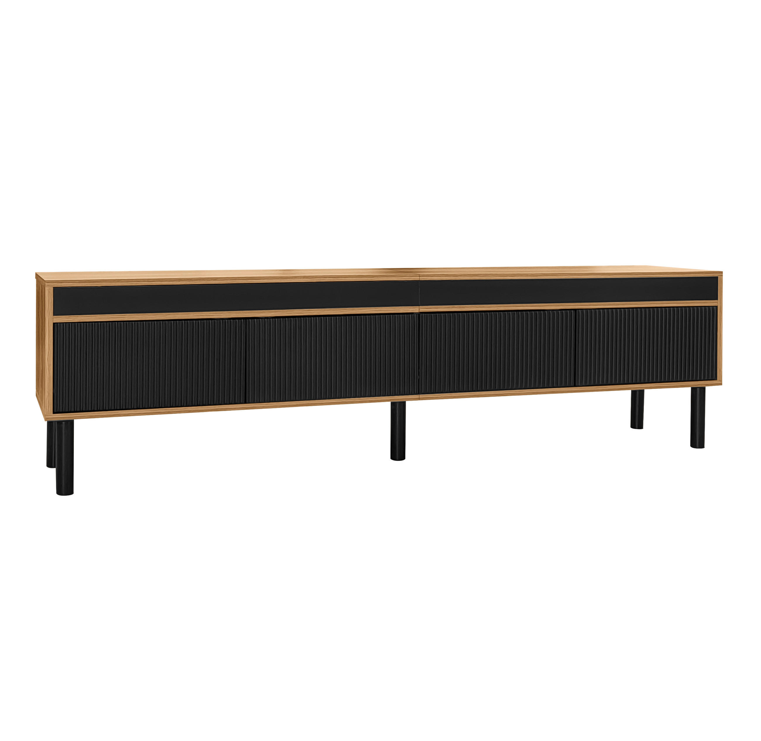 TV Lowboard 170x38x47,7 cm, 4 Türen, Schwarz Natur - Schwarz, Holz (170/47/38cm)