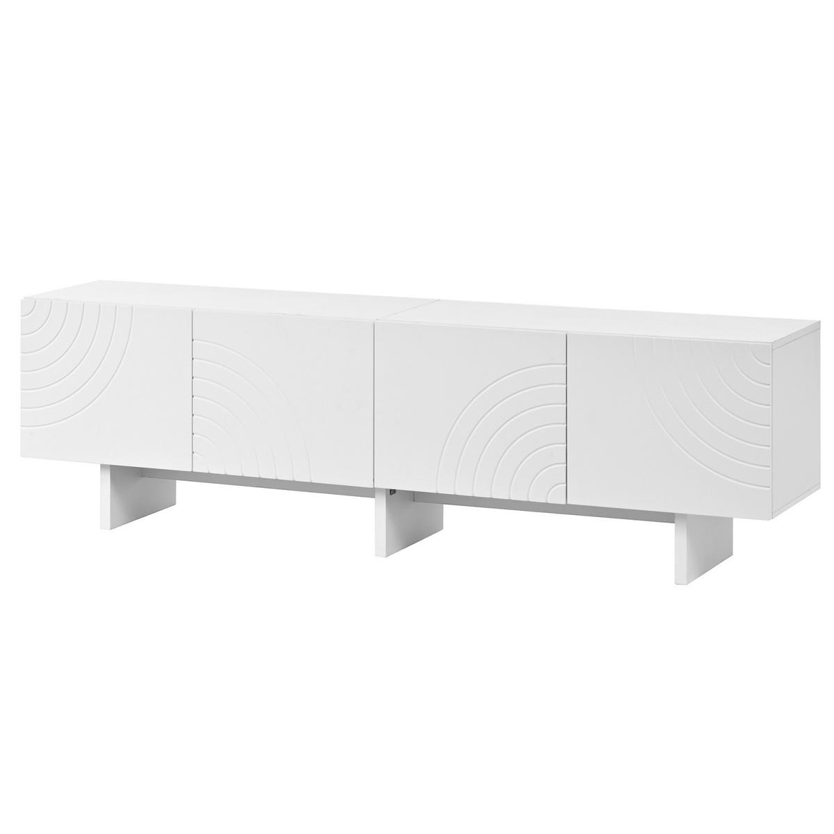 TV-LOWBOARD 170 x 35 x 50 cm, 4 Türen, geometrische Relieffront, Mittelfach, Weiß - Weiß, Holzwerkstoff (170/50/35cm)
