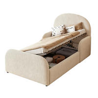 POLSTERBETT 90/200 cm in Beige mit Stauraum, Kopf- und Fußteil, Seitengittern - Beige, Holzwerkstoff/Textil (90/200cm) - WISHDOR