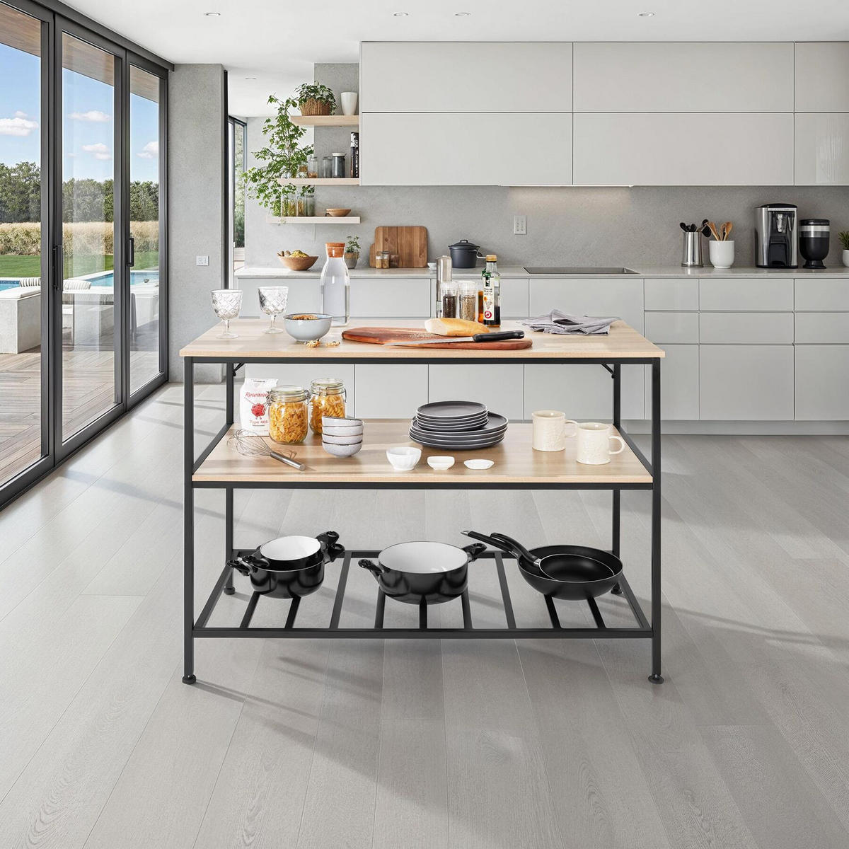 KÜCHENREGAL Akeley, 120 x 60 x 90, 5 cm, Industrial Holz hell, Eiche Sonoma - Naturfarben, Holzwerkstoff (60/90.5/120cm) - tectake