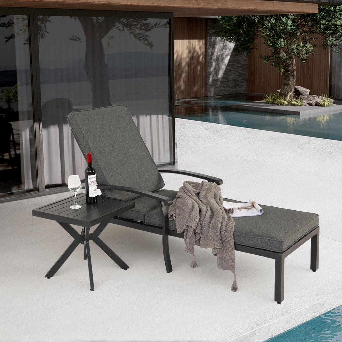LOUNGE STUHL Patio Stuhl mit Baumwollkissen Grau - Grau, Metall (58/100/204cm) - ComfortXL