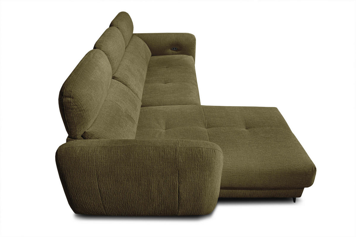 ECKSOFA SVEN 3-Sitzer, 1 Relax XL, verstellbare Kopfstützen, olivgrün - Schwarz/Olivgrün, Holzwerkstoff/Textil (256/163cm) - Courtois Laville