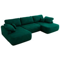 WOHNLANDSCHAFT CUBO U Dunkelgrün Velvet - Dunkelgrün/Schwarz, Kunststoff/Textil (370/100/187cm) - MKS