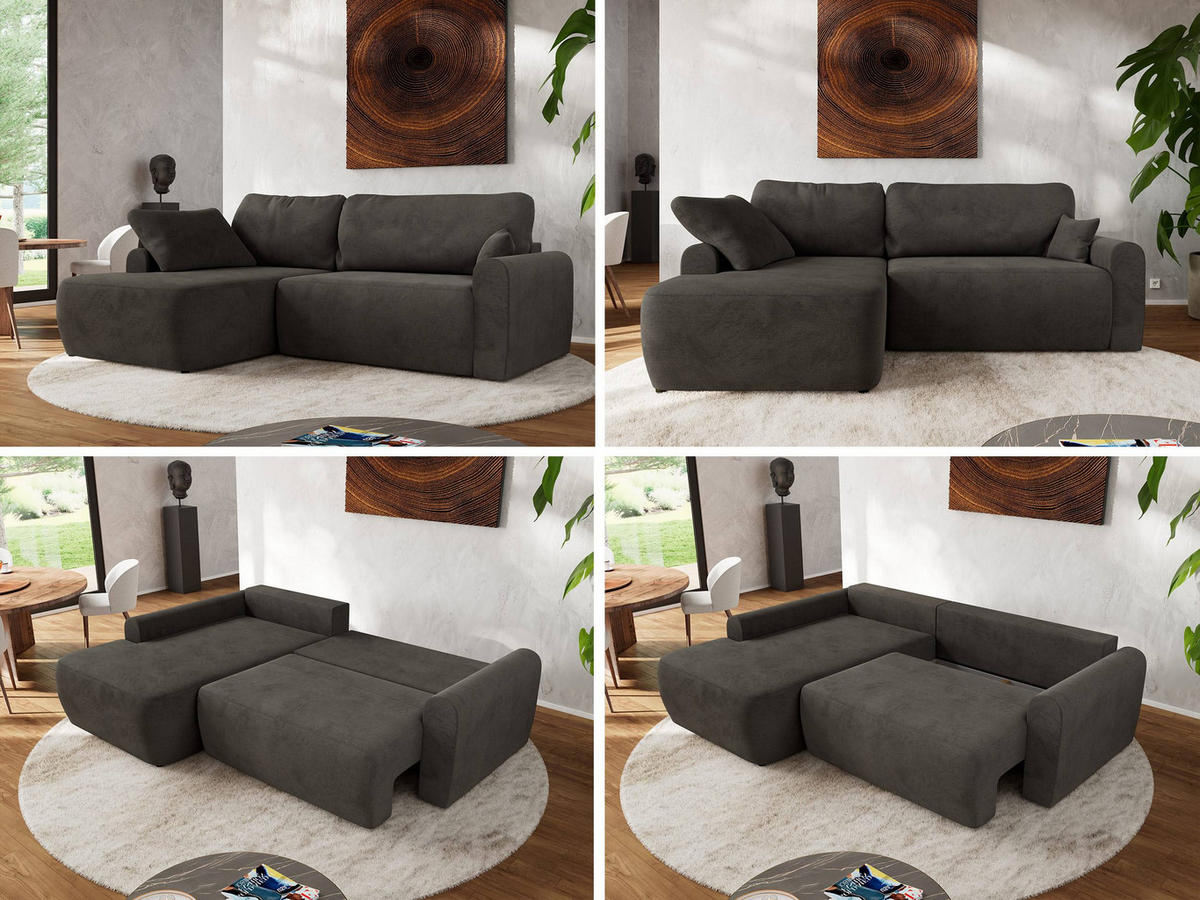 ECKSCHLAFSOFA CUBO L Dunkelgrau Velvet - links - Dunkelgrau/Schwarz, Kunststoff/Textil (273/187cm) - MKS