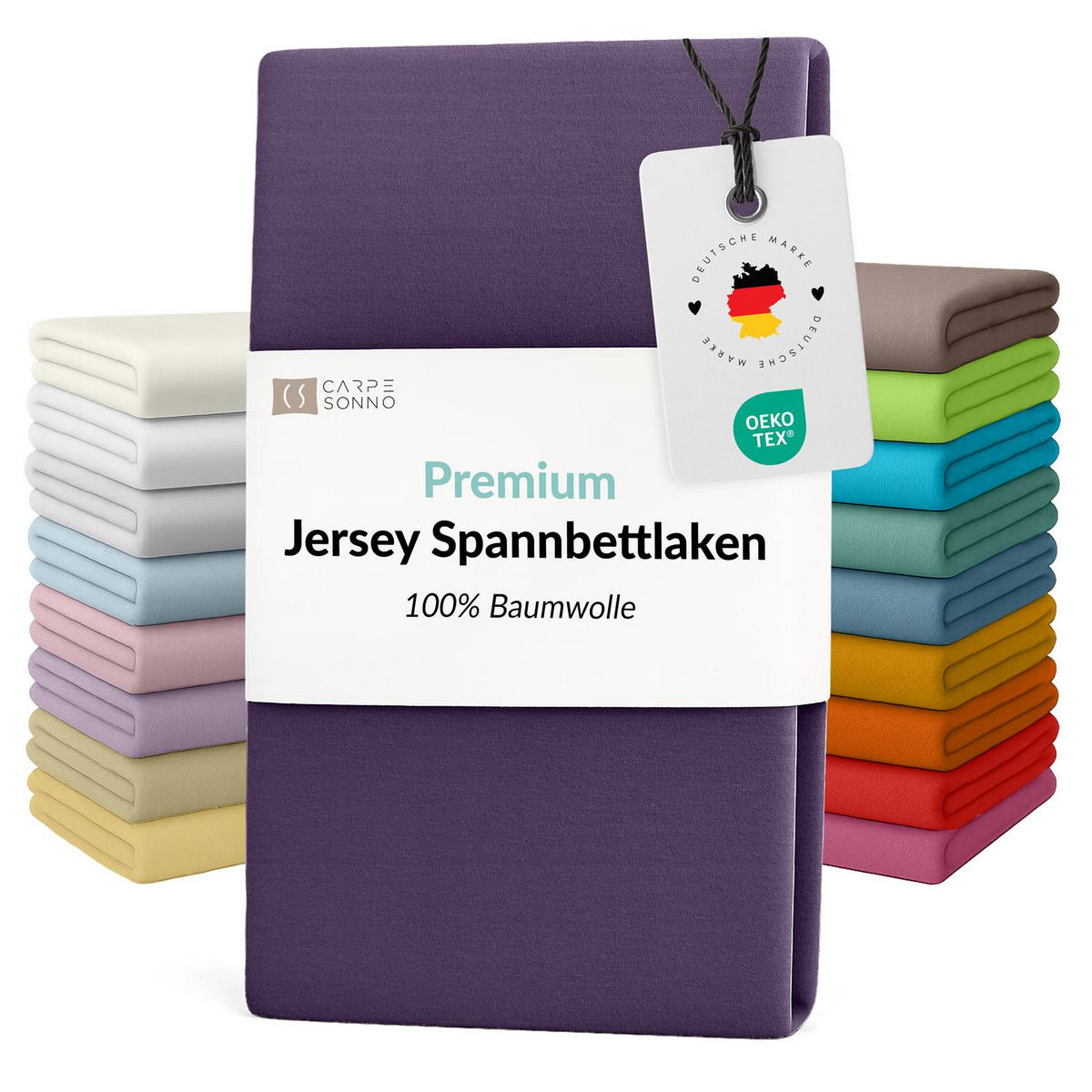 MAKO-JERSEY-BETTLAKEN 180x200 - 200x200 Feine Spannbettlaken aus 100% Baumwolle, Spannbetttuch Laken Uni Violett - Violett, Textil (200/200cm) - Carpe Sonno