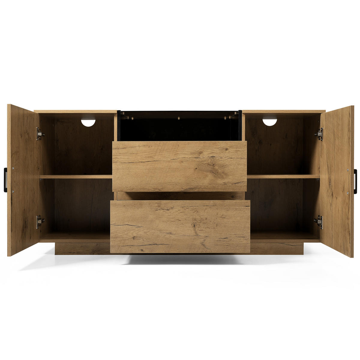 SIDEBOARD in Eichenoptik mit Glasfront mit 2 Schubladen, 2 Türen & offenem Fach - Eichefarben, Holzwerkstoff (140/70/40cm) - Urban Meuble