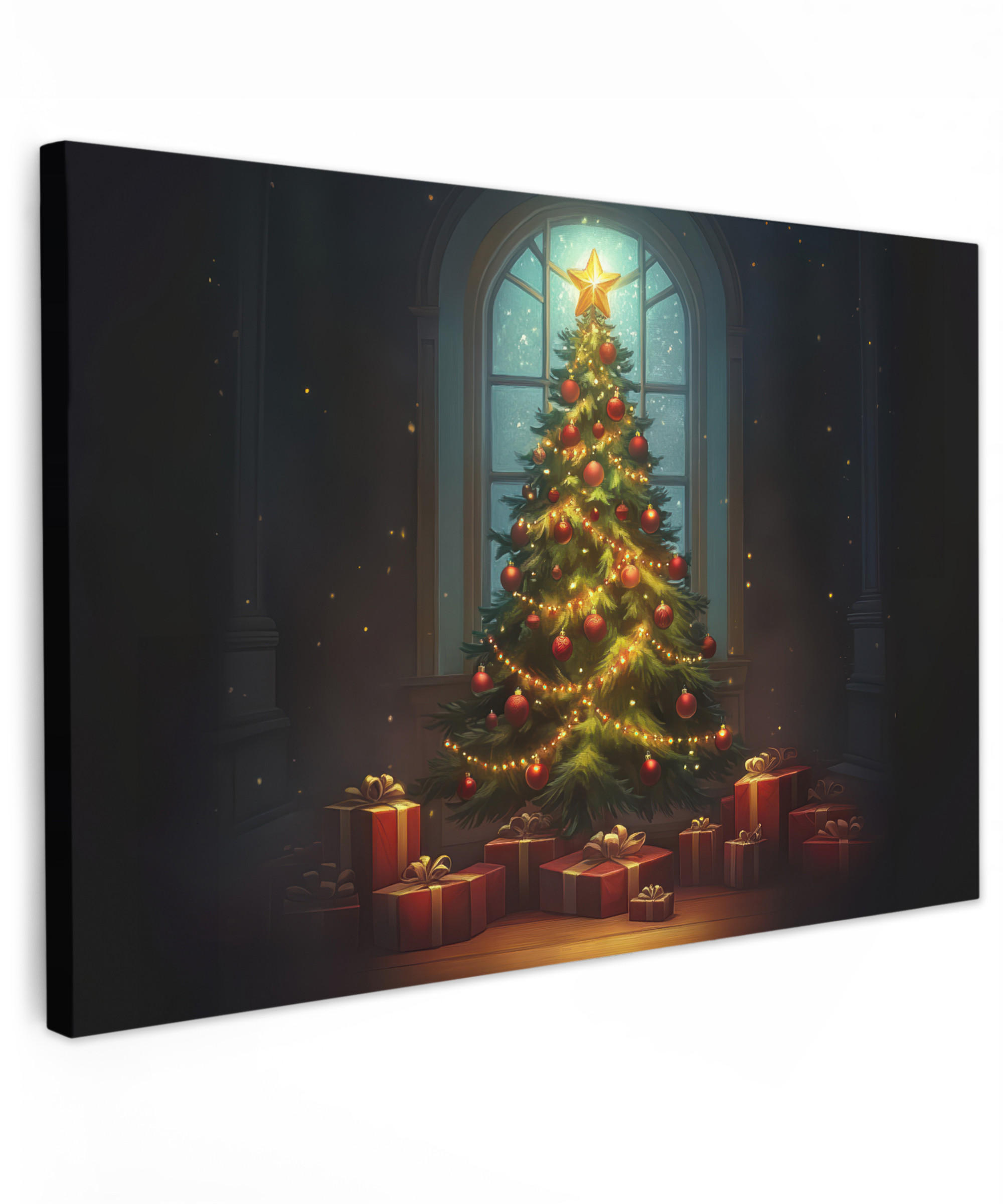 LEINWANDBILD Weihnachtsbaum - Geschenk - Winter Groß 140x90 cm - Grün, Textil (140/90cm) - MuchoWow