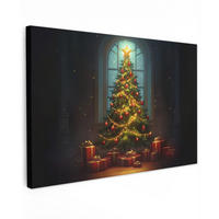LEINWANDBILD Weihnachtsbaum - Geschenk - Winter Gemälde 60x40 cm - Grün, Textil (60/40cm) - MuchoWow
