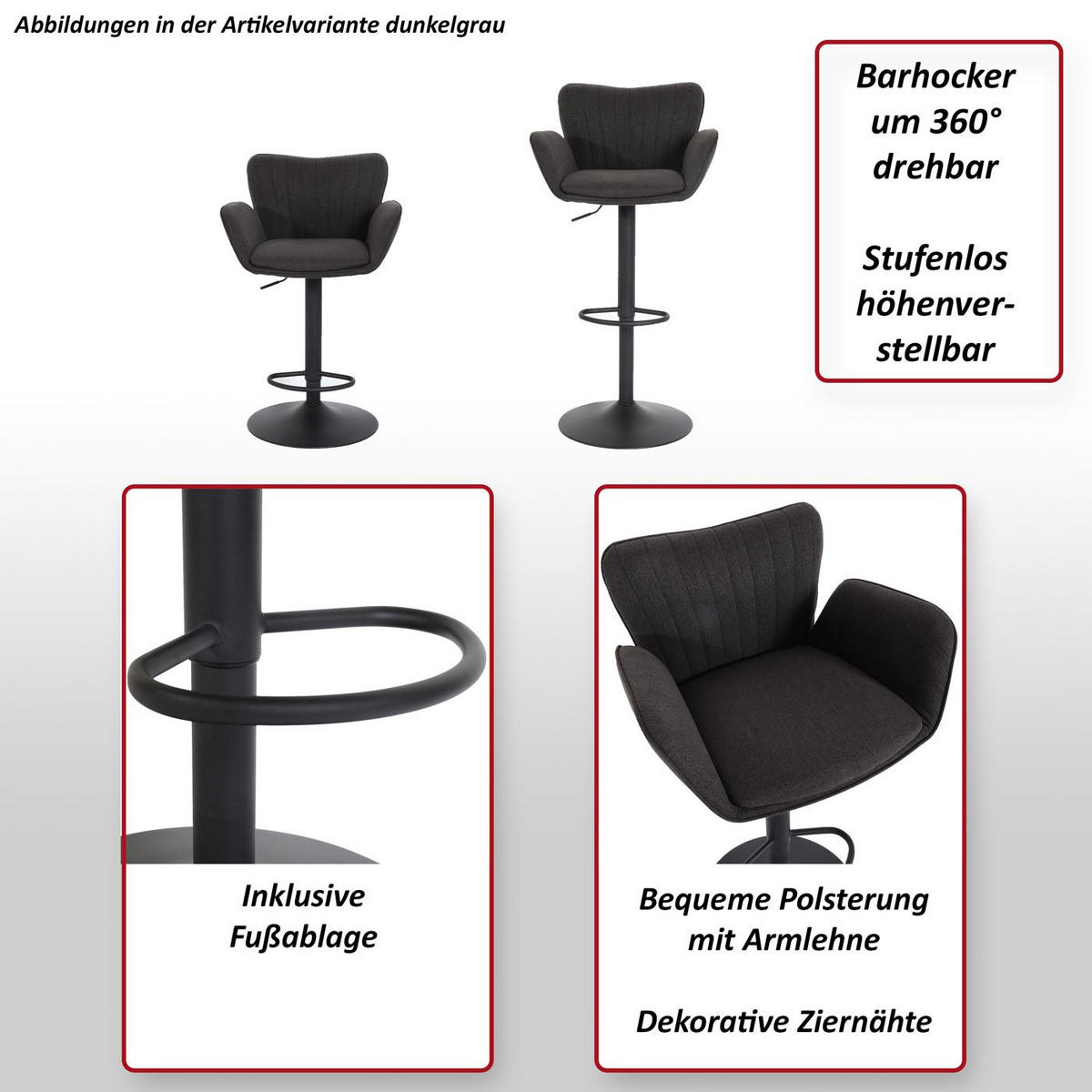 BARHOCKER Hellgrau - Hellgrau, Textil (50/110/45cm) - MCW