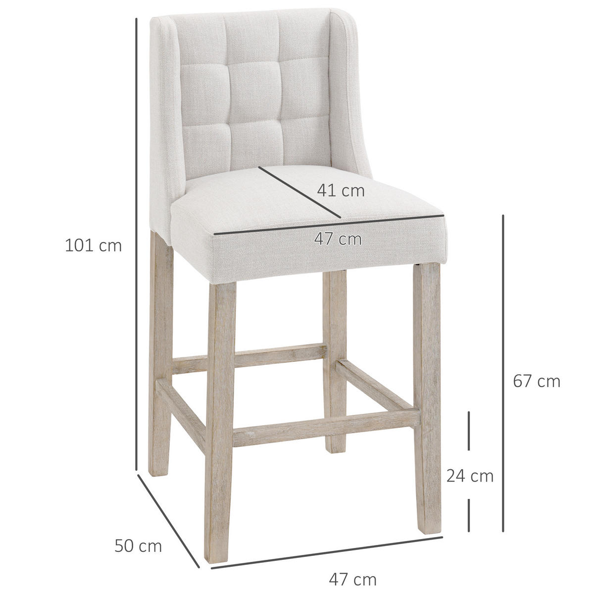 BARHOCKER 2er-Set Beige 47.0/50.0/101.0 cm - Beige, Textil (50/101/47cm)