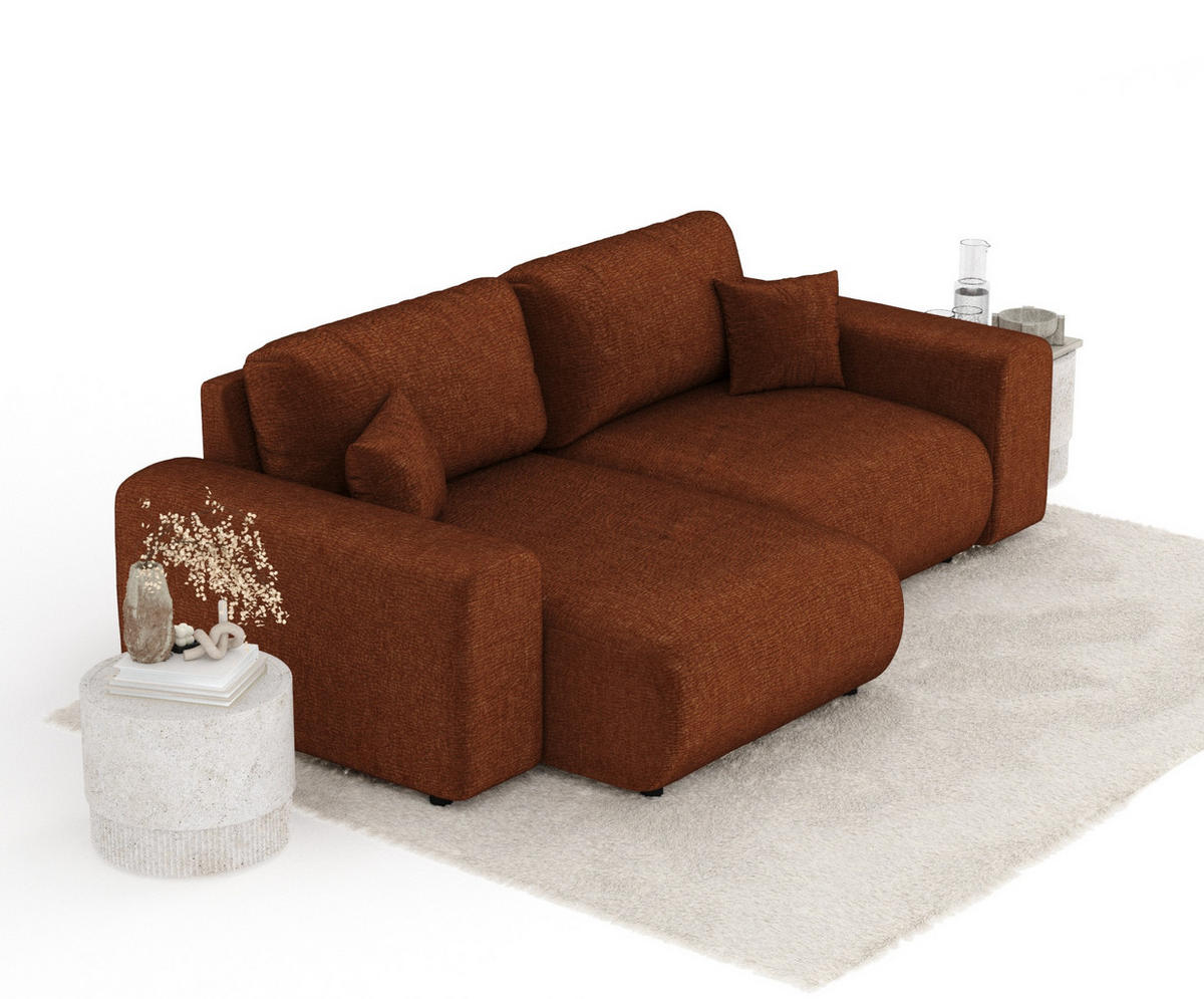 ECKSOFA Zanzibar Blau Grau Samtstoff - Dunkelorange/Schwarz, Holz/Holzwerkstoff (237/144cm) - Maison de Reve