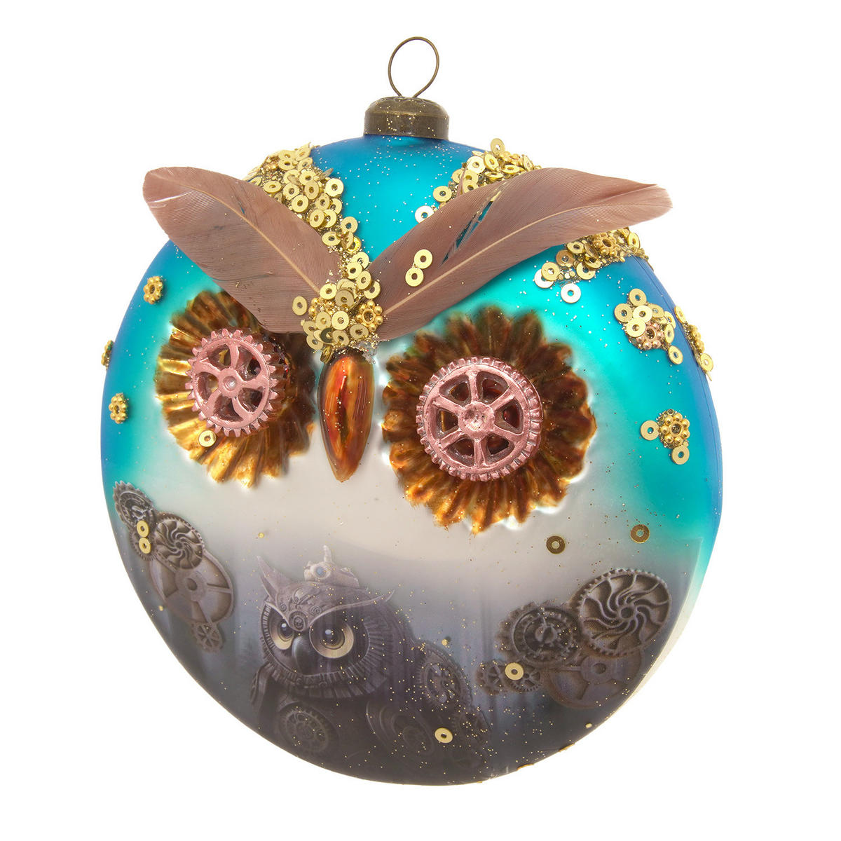 CHRISTBAUMSCHMUCK Steampunk Eulen-Taler Mehrfarbig 11cm (Glas / 1 Stk.) - Multicolor, Glas (11/11/4cm) - Krebs Glas Lauscha