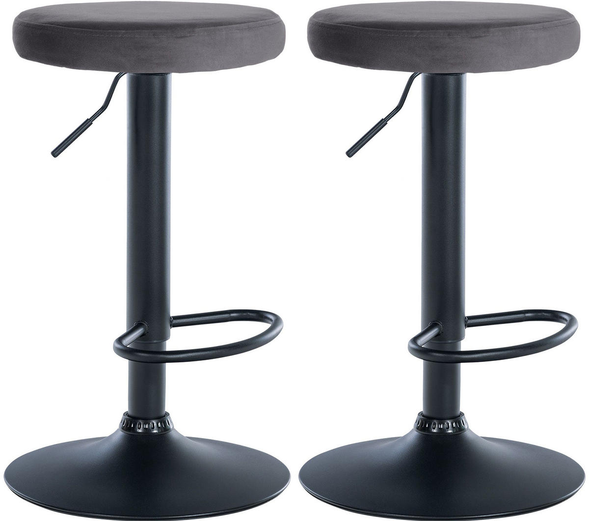 BARHOCKER 2er Set Samt dunkelgrau - Dunkelgrau, Textil/Metall (38.5/60/38.5cm) - CLP