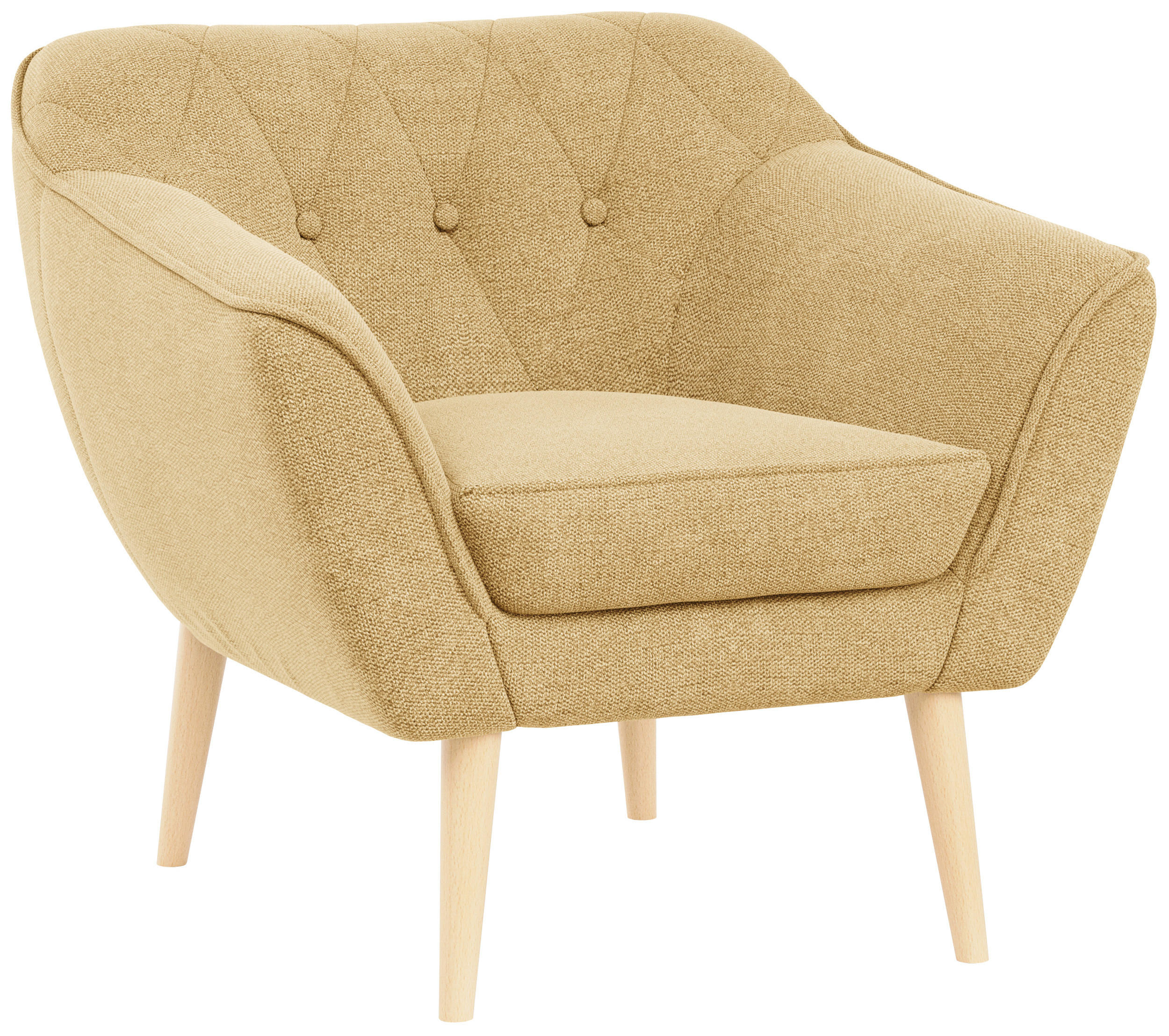 SESSEL Pirs 1 Sitzer Strukture Gelb - Gelb/Braun, Holz/Textil (80/75/74cm) - MKS