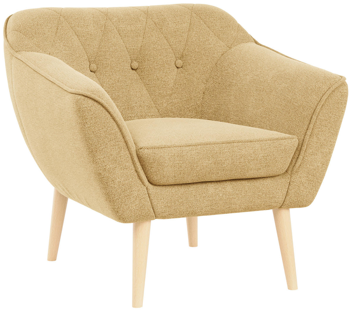 SESSEL Pirs 1 Sitzer Strukture Gelb - Gelb/Braun, Holz/Textil (80/75/74cm) - MKS