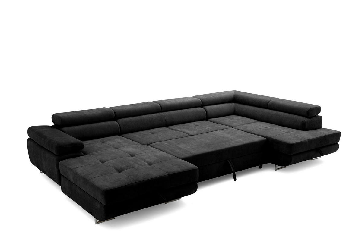 ECKSOFA U-Form WILD U Rechts mit Schlaffunktion 130x260 Chenille Schwarz - Silberfarben/Schwarz, Holz/Textil (350/90/203cm) - Muffo