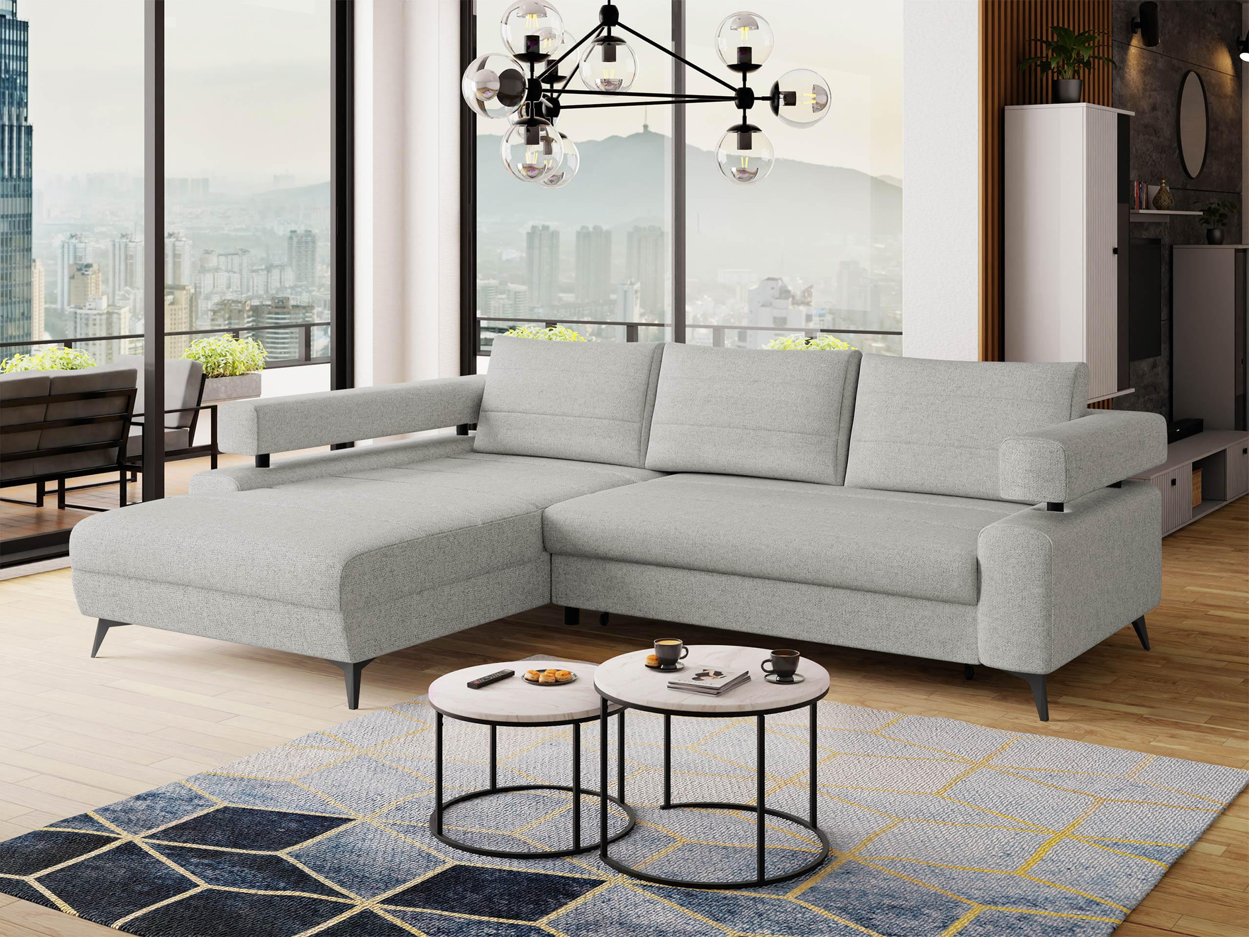 ECKSOFA Rosa, Seite: Links OT-2R - Hellgrau/Schwarz, Holz/Textil (265/184cm) - MIRJAN24