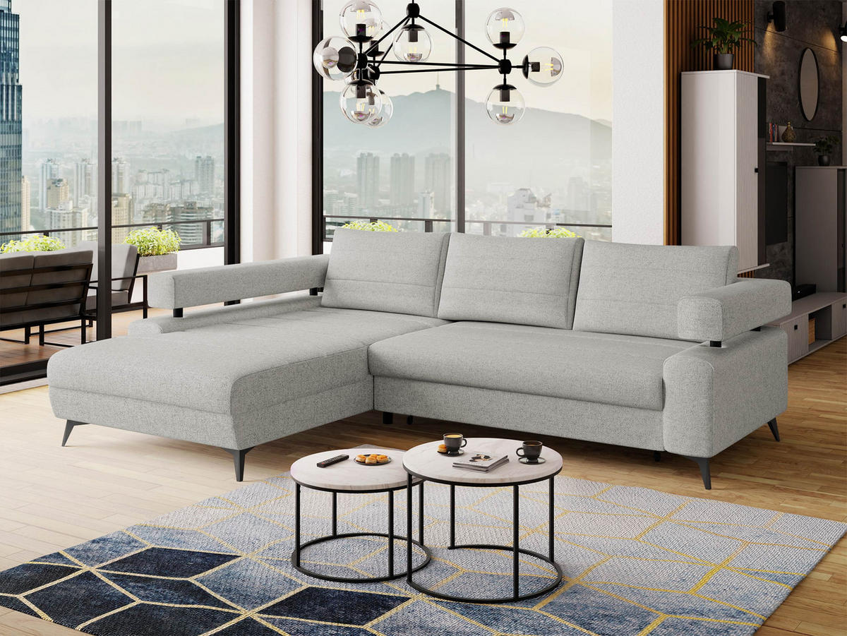 ECKSOFA Rosa, Seite: Links OT-2R - Hellgrau/Schwarz, Holz/Textil (265/184cm) - MIRJAN24