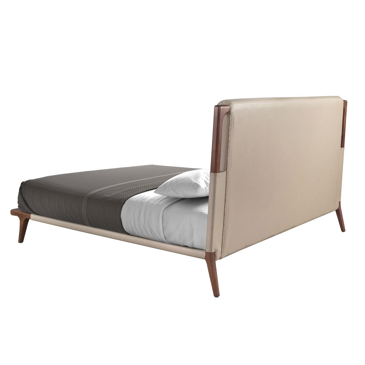 BETT Nerzfarbenes Kunstlederbett 188/216/120 cm - Dunkelbraun/Walnussfarben, Leder/Holz (180/200cm) - ANGEL CERDA