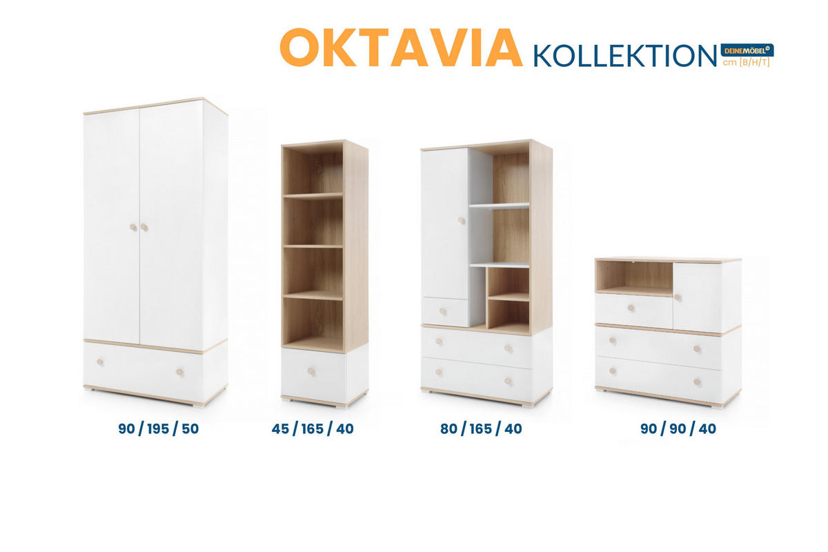 BABYZIMMER-SET OKTAVIA 4-teilig in Weiß Matt / Eiche - Eichefarben/Weiß, Holzwerkstoff (305/195/50cm) - Deine Möbel 24